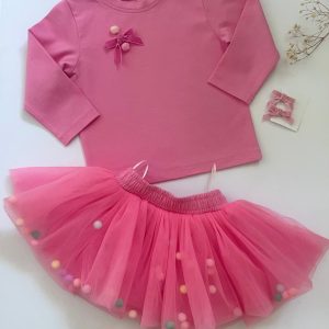 Set – vzdušná sukně s kuličkami a dlouhé tričko (longsleeve)