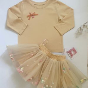 Set – vzdušná sukně s kuličkami a dlouhé tričko (longsleeve)